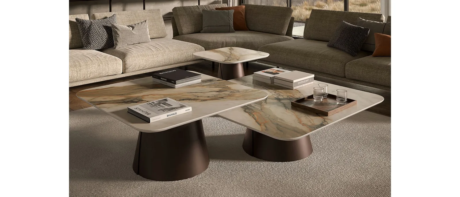 Tavolino con base in metallo e piano in ceramica Marmi Albert Keramik di Cattelan Italia
