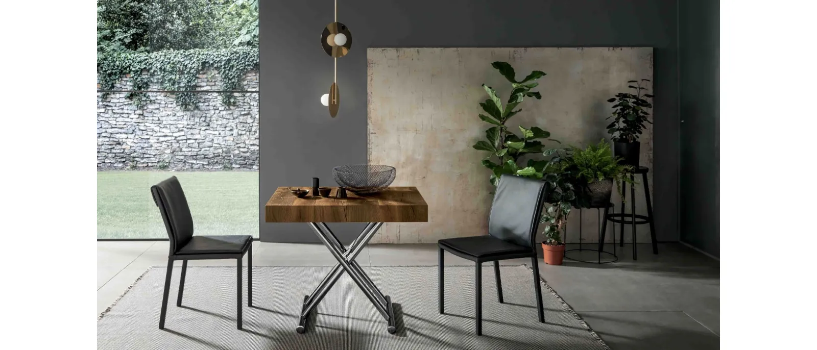 Tavolino Trasformabile con top in legno e base in metallo Calypso di Altacom