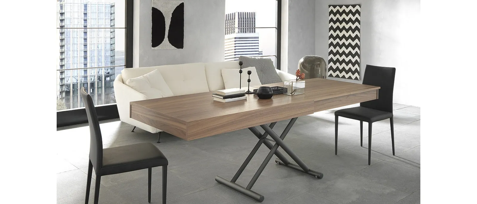 Tavolino trasformabile con piano in legno e base in metallo Febo di Altacom