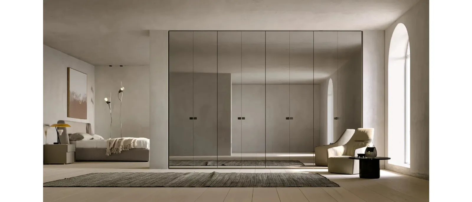 Armadio Atelier con anta Line a specchio finitura fumé di Adok