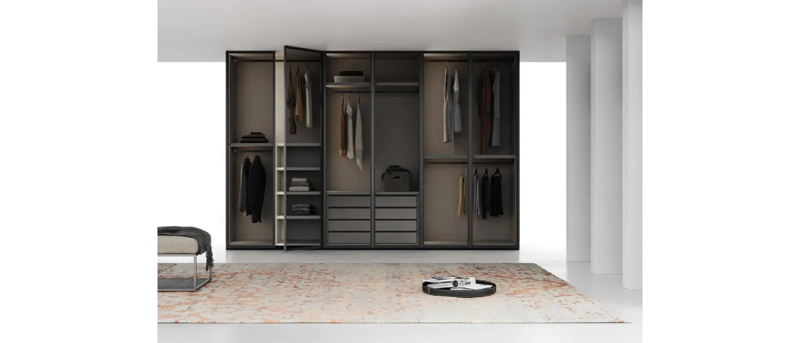 Armadio con anta battente in vetro con profilo in alluminio Linear di Fimar