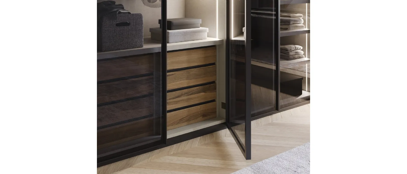 Armadio con anta battente in vetro con profilo in alluminio Linear di Fimar