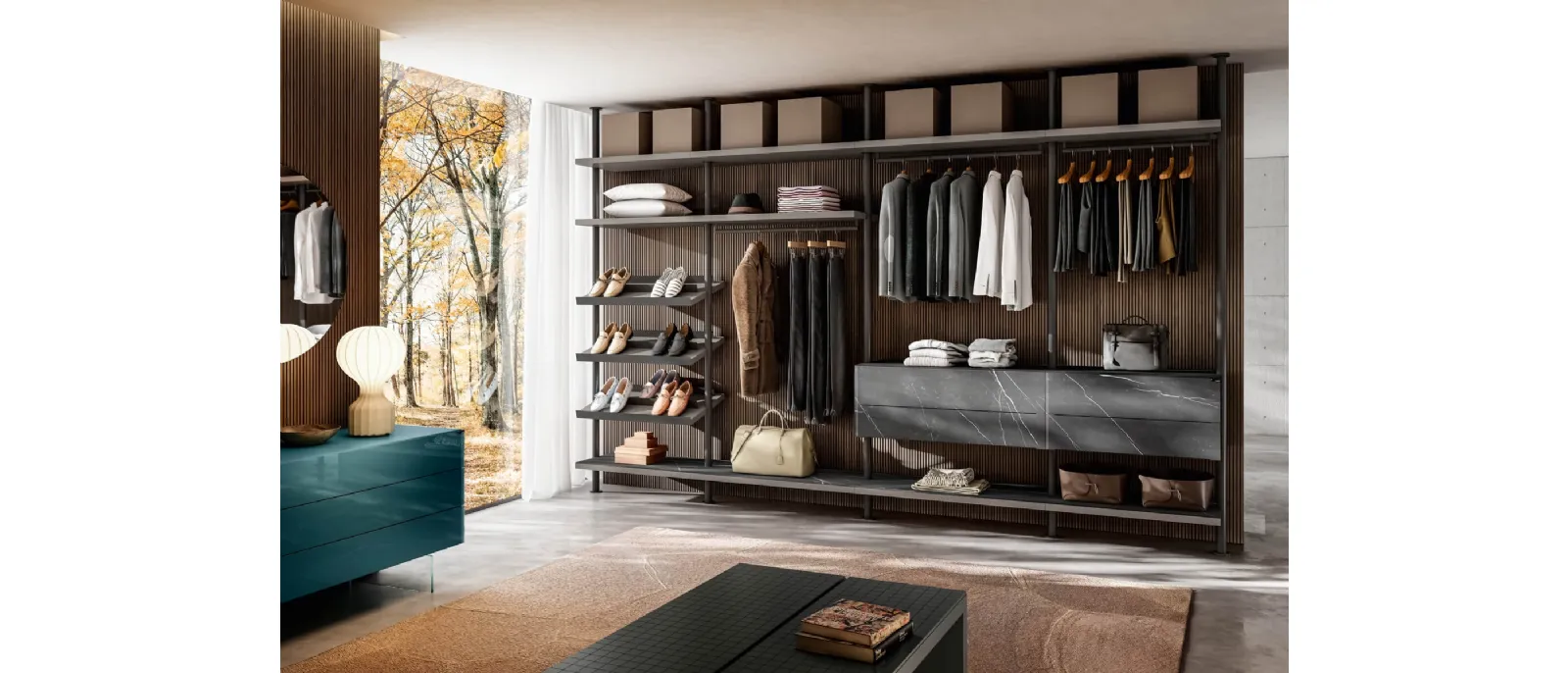 Cabina Armadio moderna in laccato opaco e vetro finitura effetto marmo Vista di Lago
