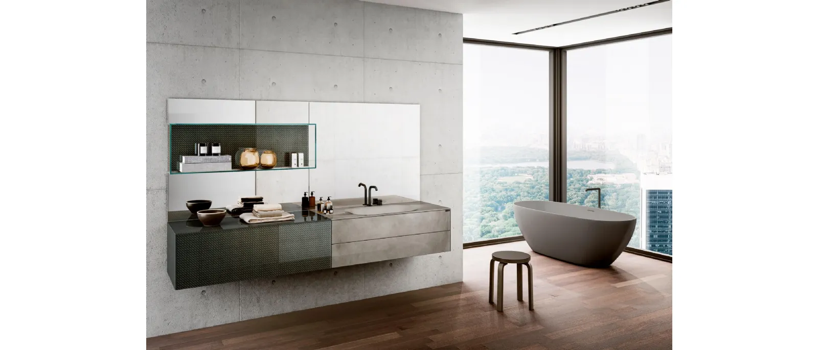 Mobile da Bagno sospeso 36e8 01 in vetro con lavabo integrato di Lago