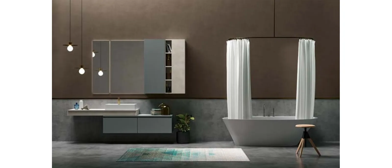 Mobile da Bagno sospeso in laccato carta da zucchero e top in laccato effetto resina 45 01 di Birex
