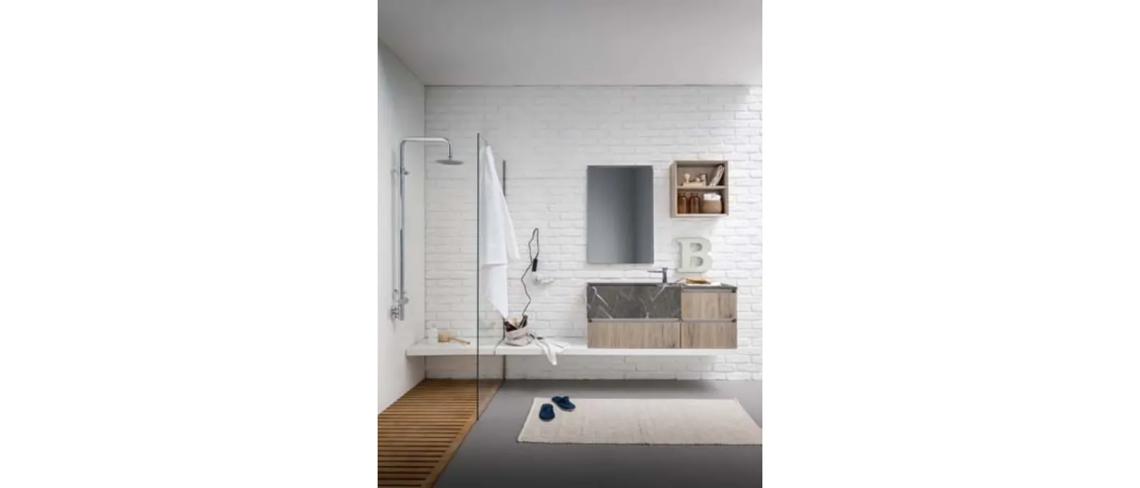 Mobile da Bagno sospeso in melaminico rovere con top e lavabo in marmo grafite 45 13 di Birex