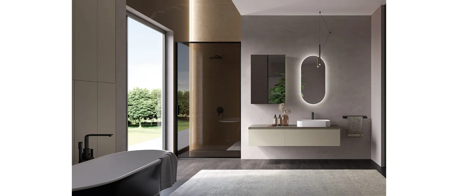 Mobile da Bagno sospeso Airy Edge 04 in laccato Cachi opaco di RCR