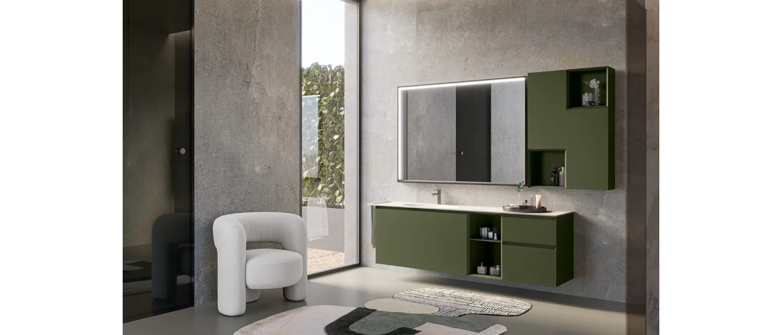 Mobile da Bagno sospeso in laccato Verde Bosco opaco Airy Edge 10 di RCR