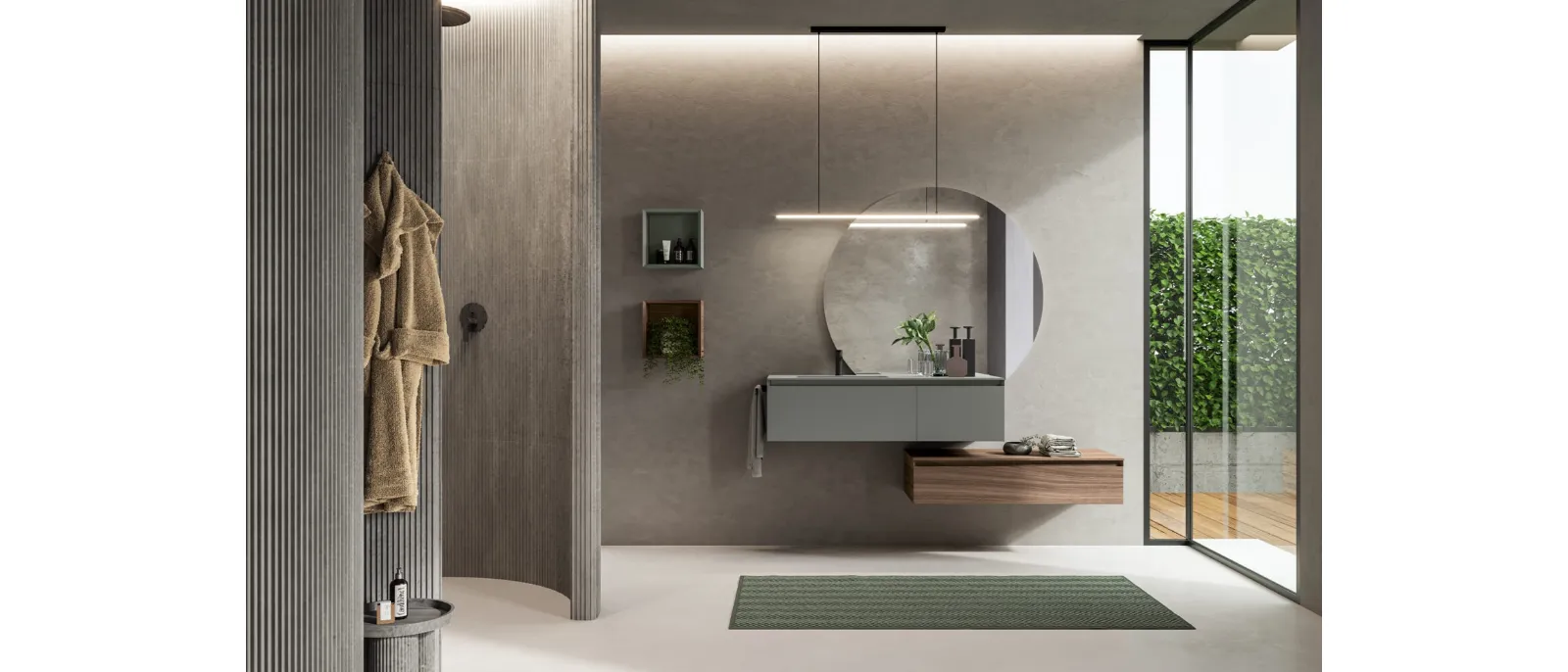 Mobile da Bagno sospeso Airy Edge 11 in laccato Mouse opaco e Noce Oregon di RCR
