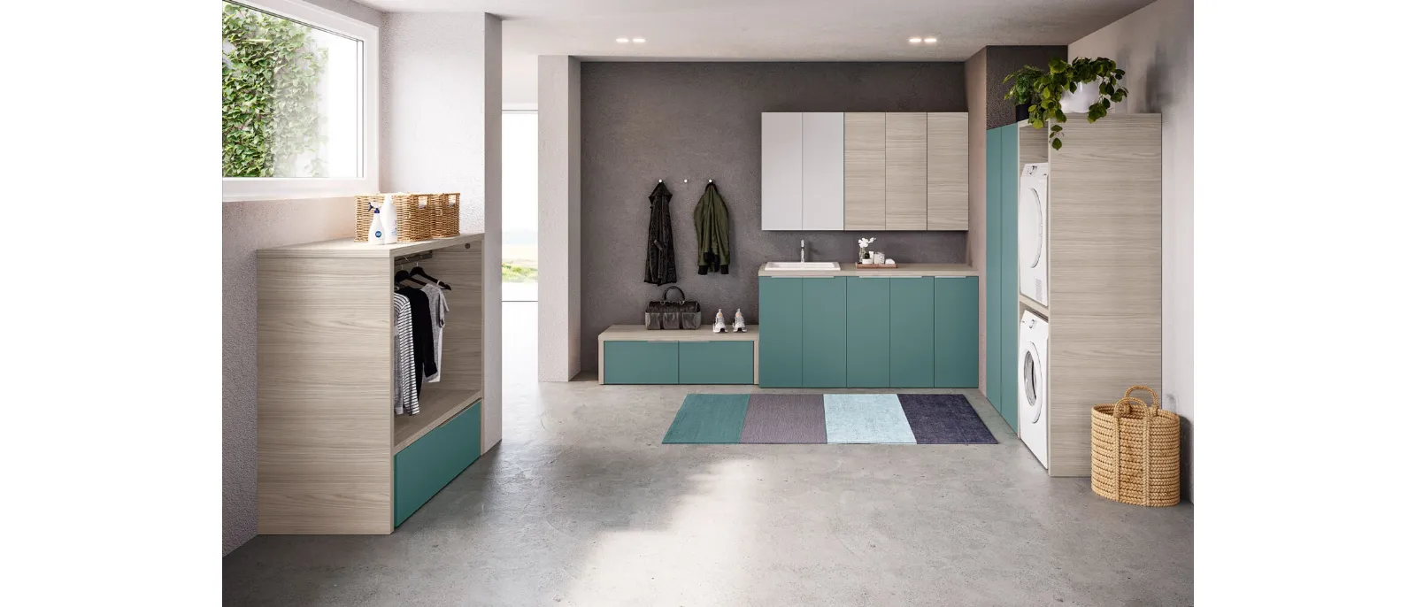 Mobile Lavanderia Airy My Space 08 in laccato opaco e Rovere Alaska di RCR