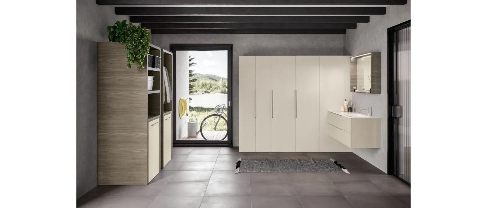 Mobile Lavanderia Airy My Space 09 finitura Greige e Rovere Sabbia di RCR