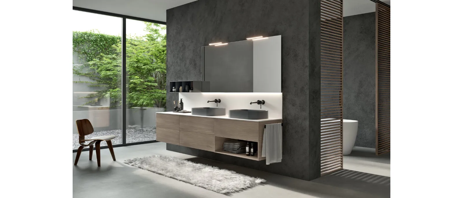 Mobile da Bagno sospeso Airy Sistema 01 finitura Rovere Sabbia di RCR