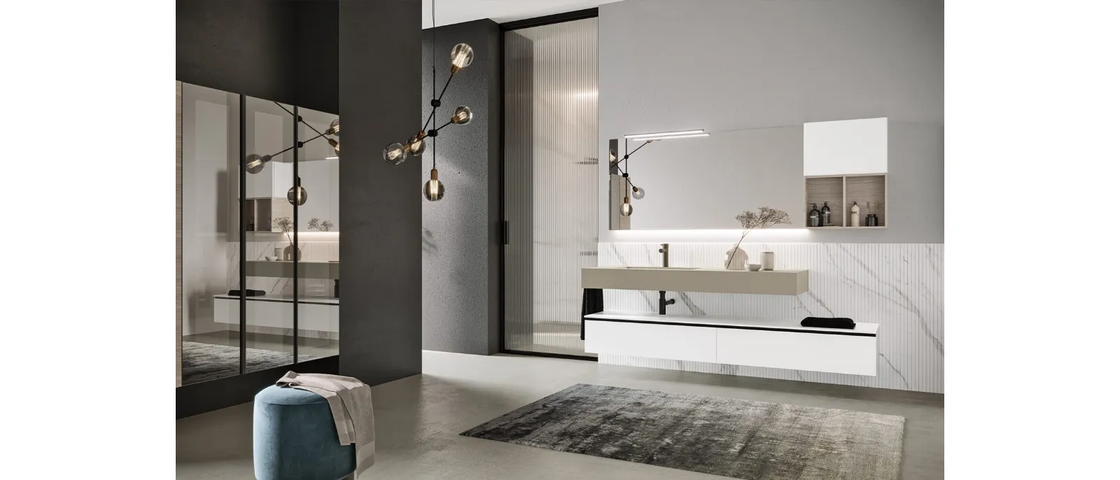 Mobile da Bagno sospeso Airy Sistema 02 in laccato Bianco e HPL Pietra di RCR