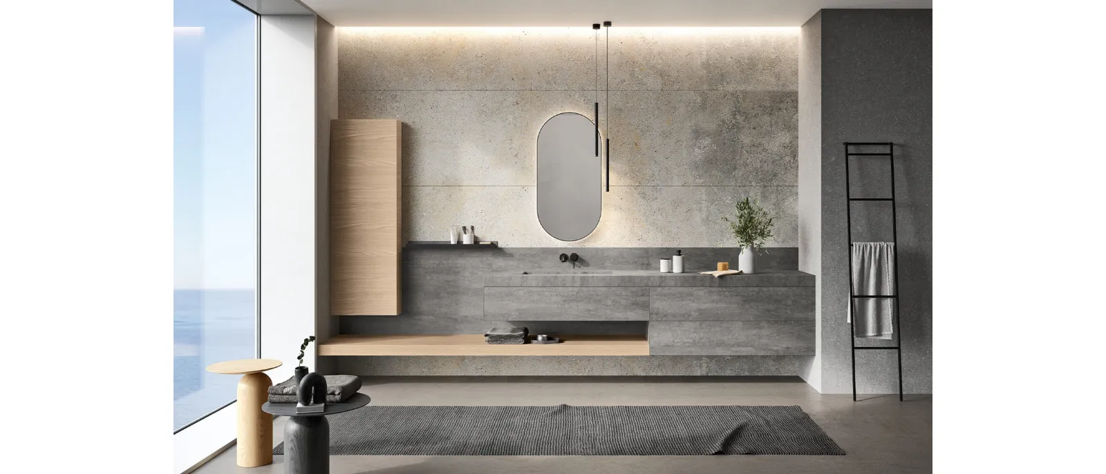 Mobile da Bagno sospeso Airy Sistema 03 in Gres e Rovere Nude di RCR