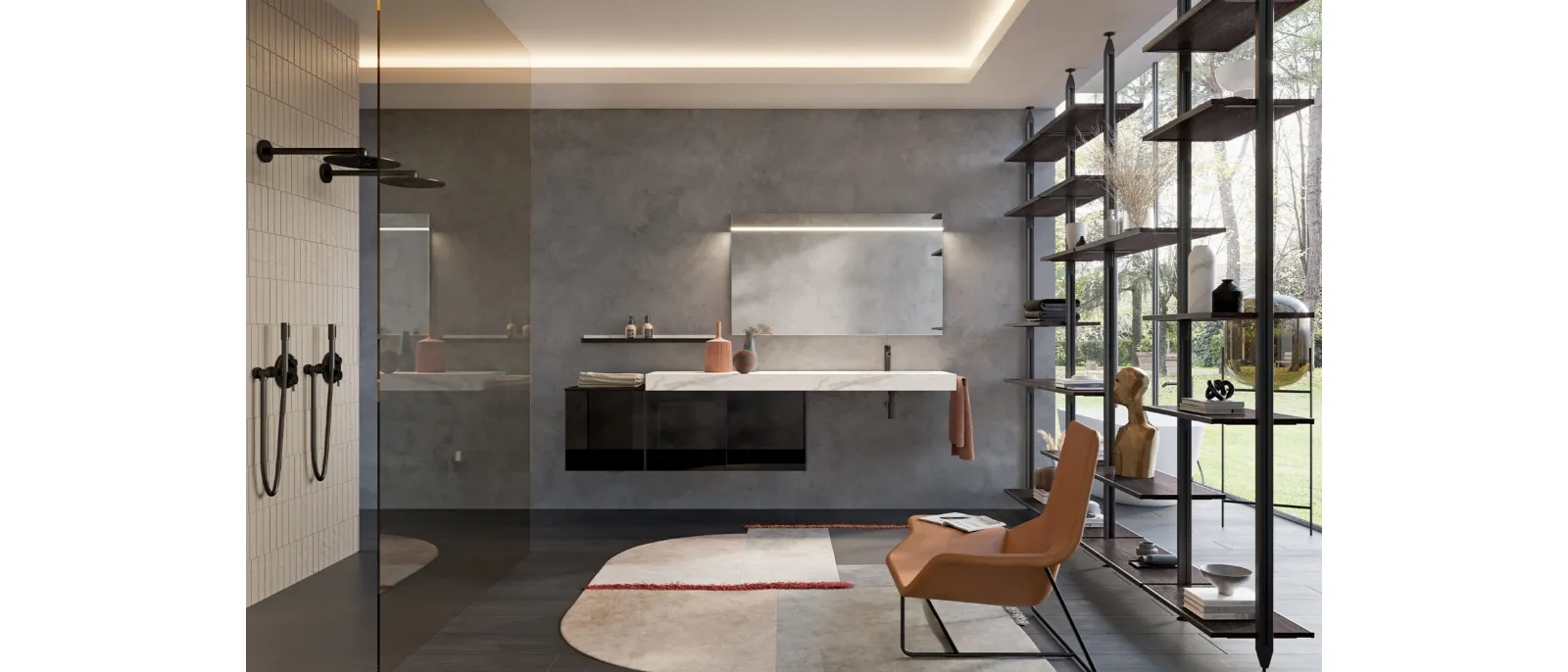Mobile da Bagno sospeso in Vetro Stopsol e top in Gres Airy Sistema 05 di RCR