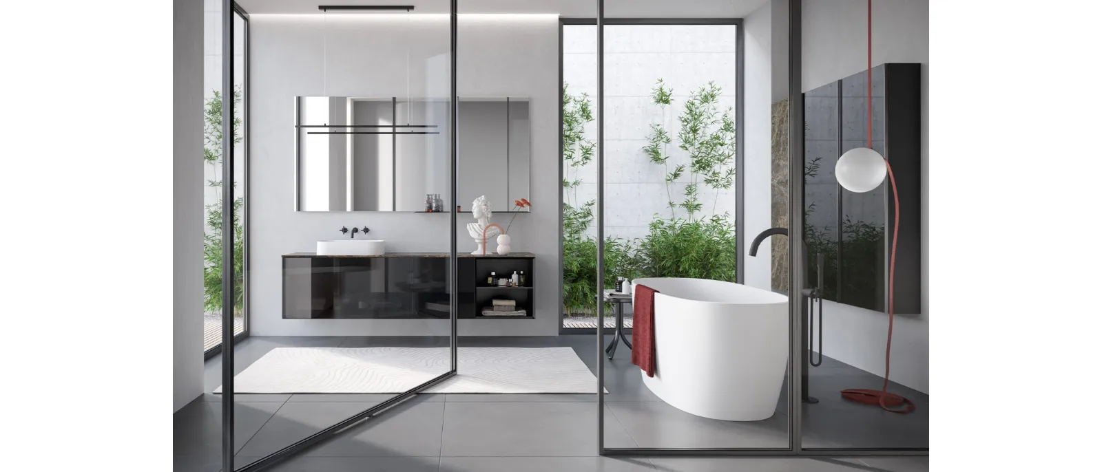 Mobile da Bagno sospeso Airy Sistema 07 in Vetro con top in Gres di RCR