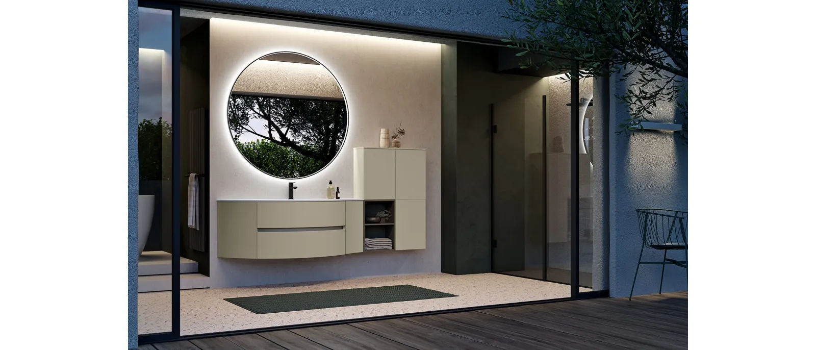 Mobile da Bagno sospeso Airy Sistema 12 in laccato Cachi opaco di RCR