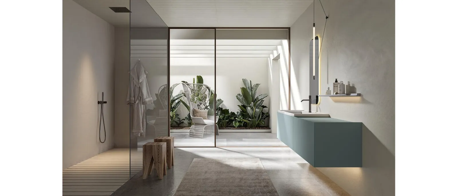 Mobile da Bagno sospeso laccato denim Atena 03 di Edoné