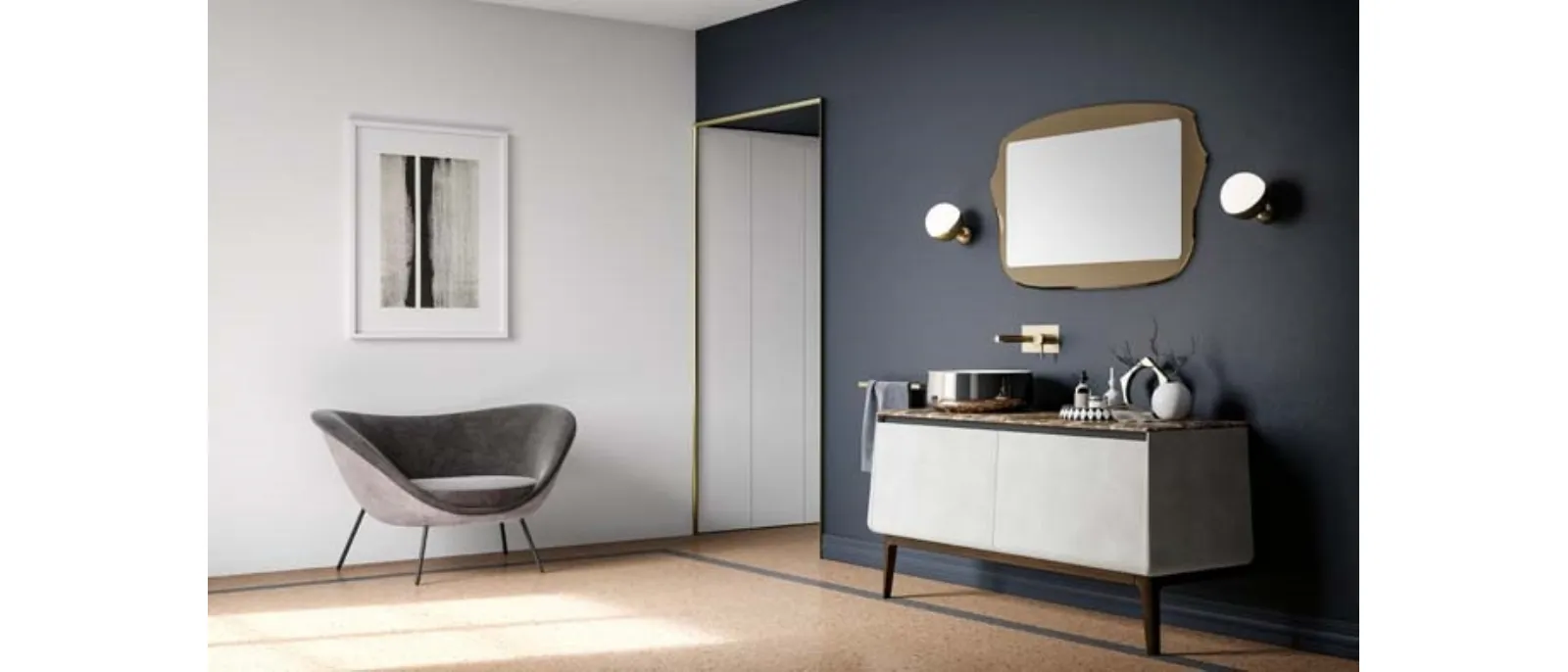 Mobile da bagno di design in laccato effetto resina e top in marmo Campus 02 di Birex