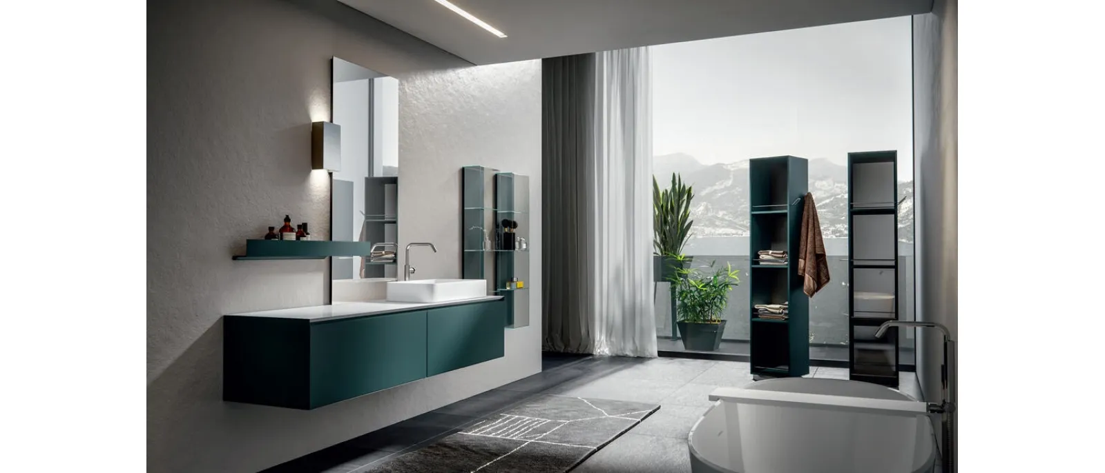 Mobile da Bagno sospeso in laccato pavone opaco Chrono 005 di Edoné