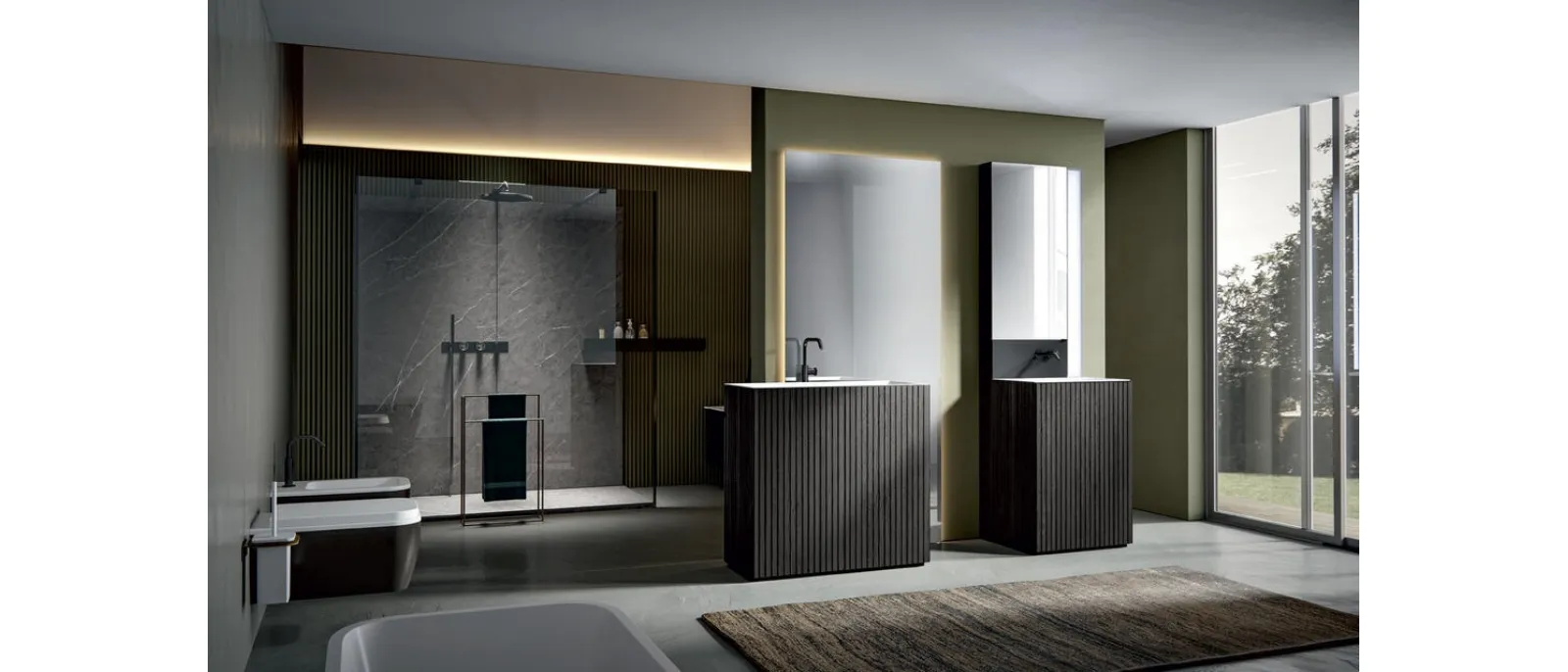 Mobile da Bagno a terra in Texture Veneziana Fuliggine con top integrato Chrono 38 3003 di Edoné