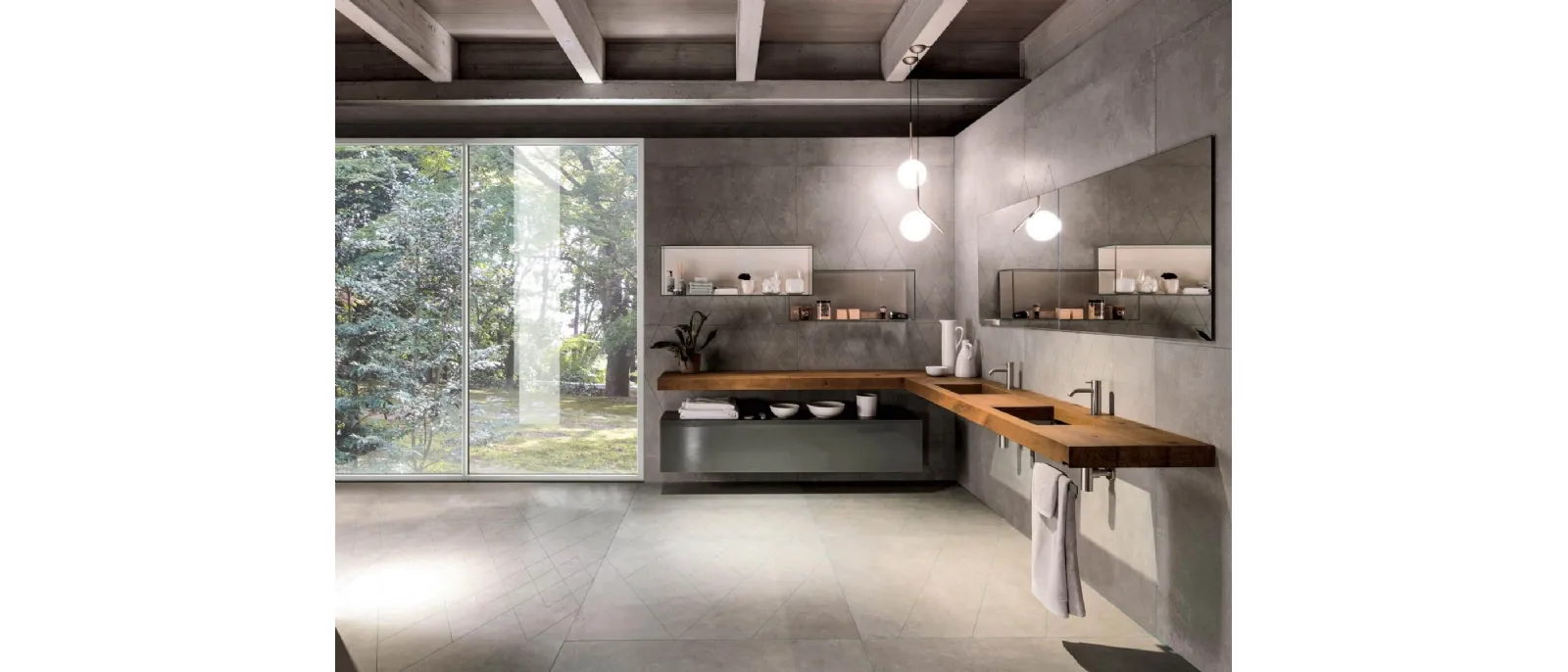Mobile da Bagno sospeso in Rovere centenario Depth WildWood con lavabo in vetro trasparente di Lago