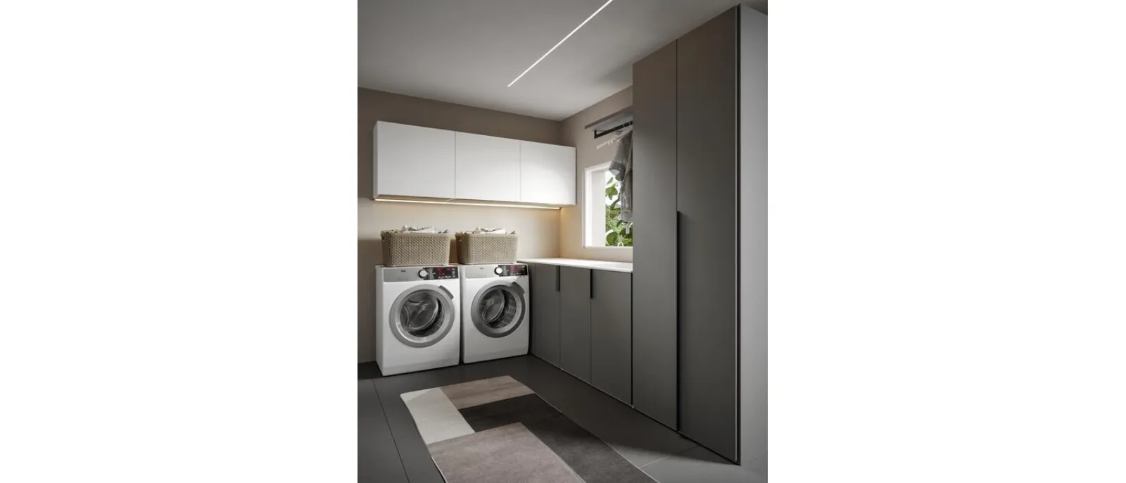 Mobile da Bagno per lavanderia Minerva 10 in melaminico Castoro e Bianco di Edoné