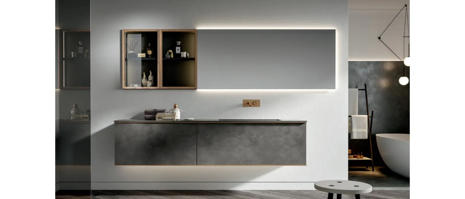 Mobile da Bagno sospeso di design Rea finitura Warm Grigio by Kerakoll di Edoné