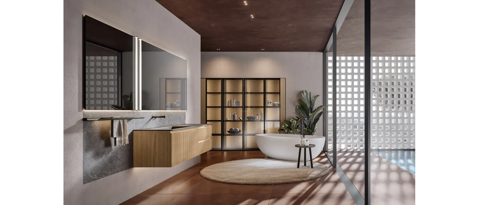Mobile da Bagno sospeso Eros 02 in polimerico essenza cannettato ambra di Edoné