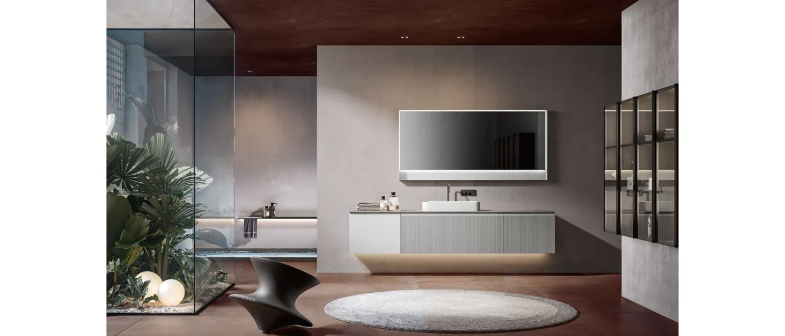 Mobile da Bagno sospeso Eros 04 in polimerico laccato di Edoné