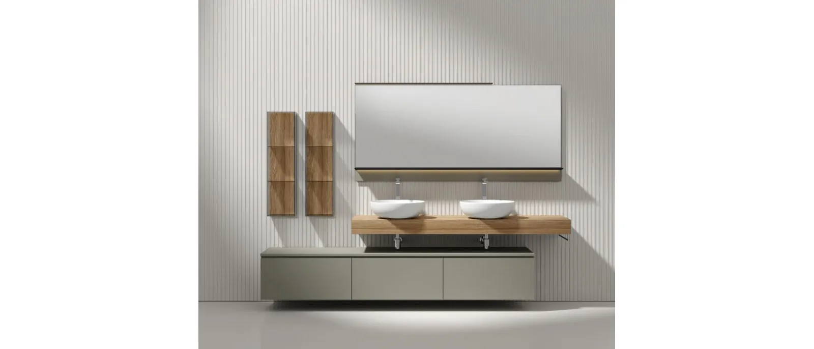 Mobile da Bagno sospeso laccato opaco Argilla e nobilitato Oak Trend Giunone 9025 di Edoné