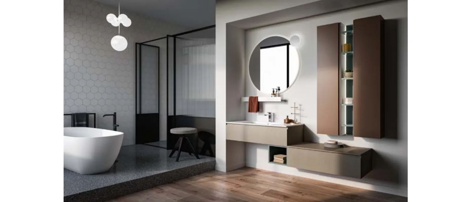 Mobile da bagno sospeso in laccato opaco e melaminico Lapis 03 di Birex