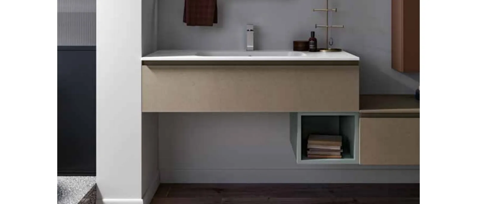 Mobile da bagno sospeso con top in ceramica bianco Lapis 03 di Birex