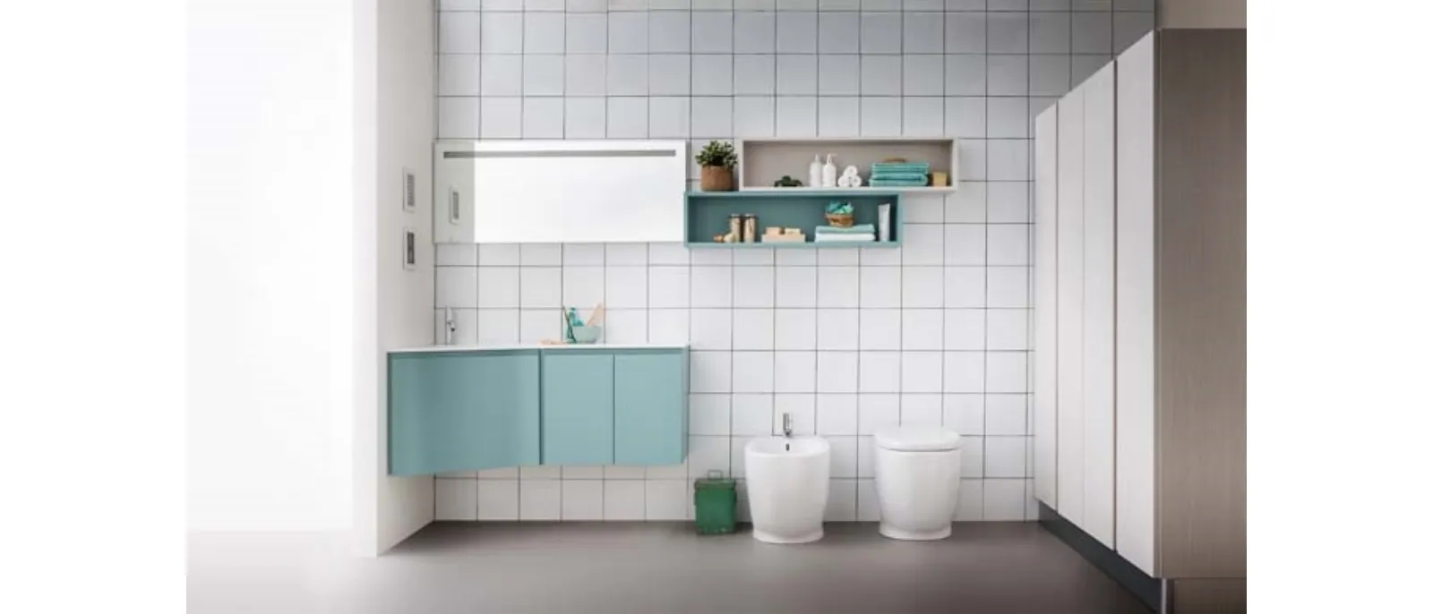 Mobile da bagno sospeso ad angolo in laccato opaco Lapis 07 di Birex