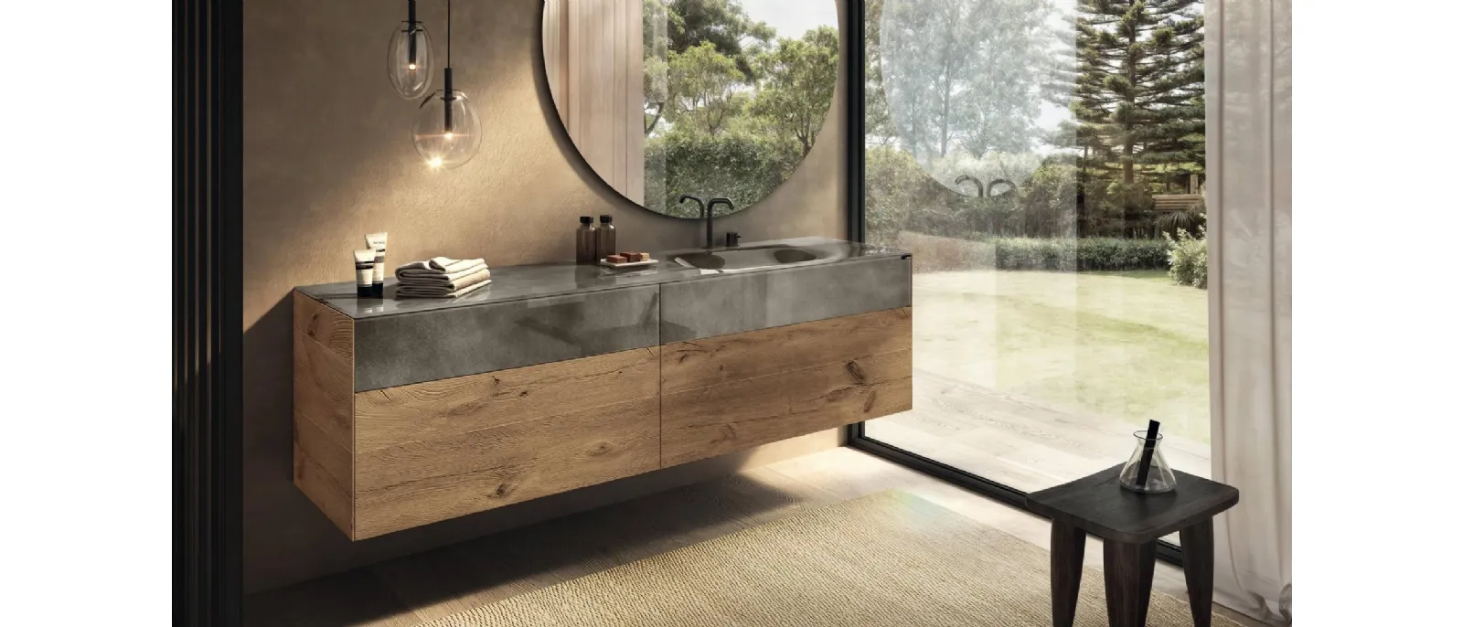 Lavabo integrato in vetro 36e8 di Lago
