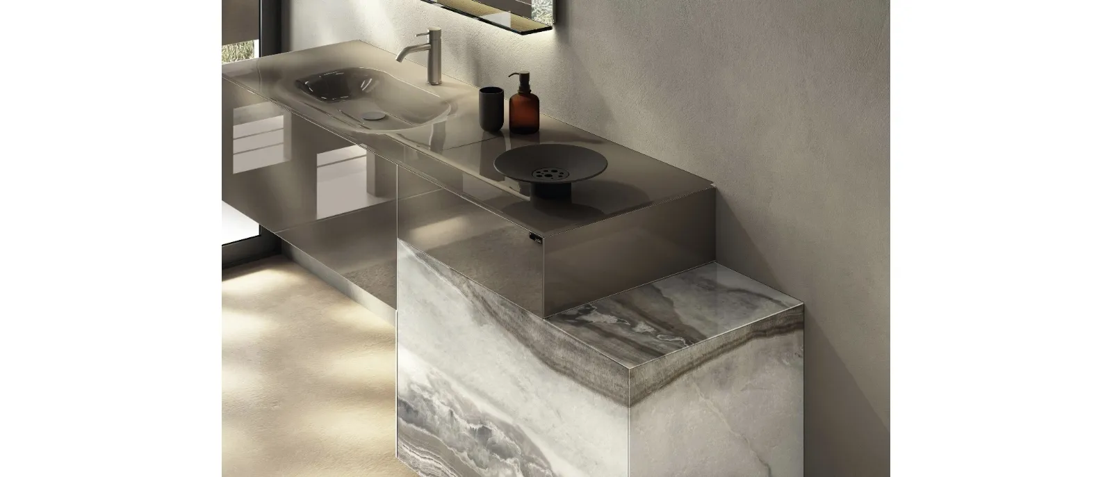 Lavabo integrato in vetro 36e8 di Lago