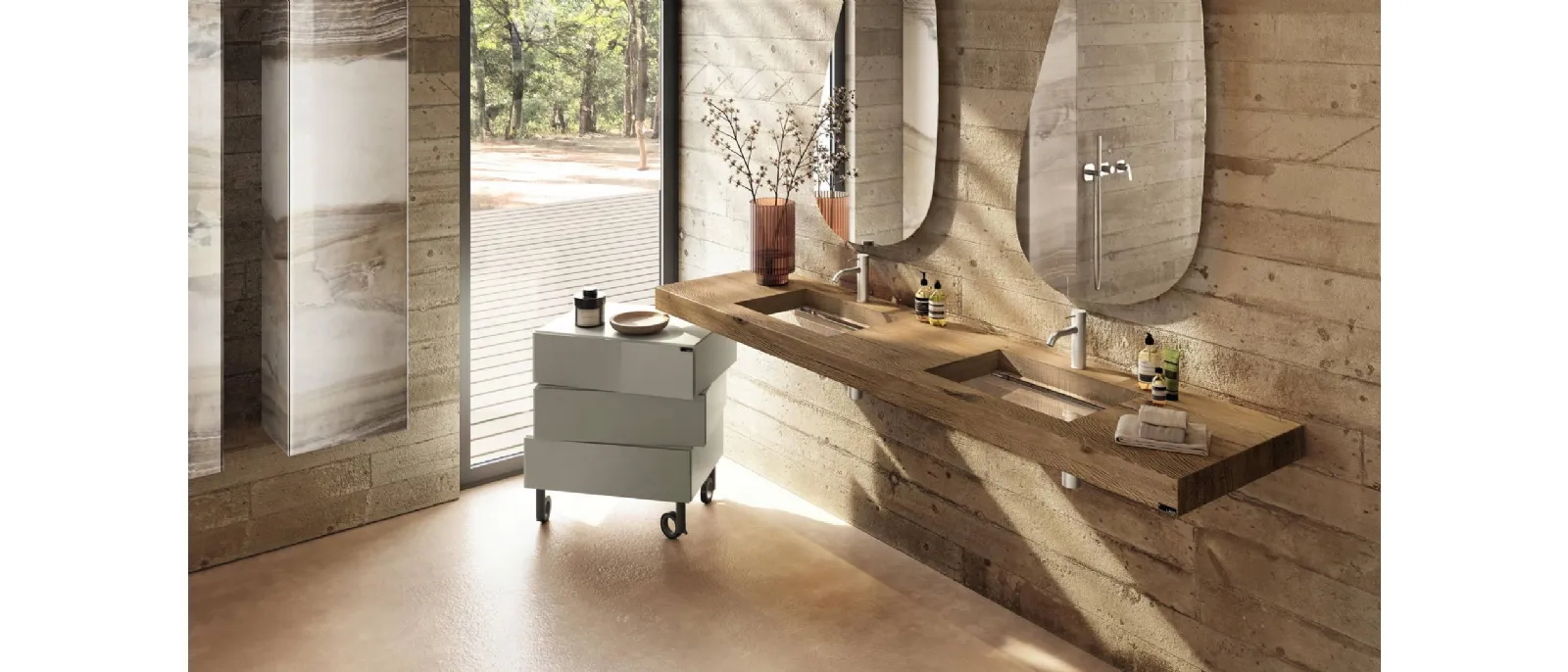 Lavabo Depth in legno e vetro di Lago