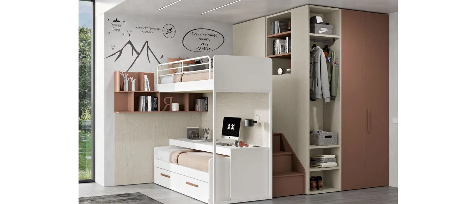 Cameretta 106 a soppalco con letto scorrevole di Ferrimobili