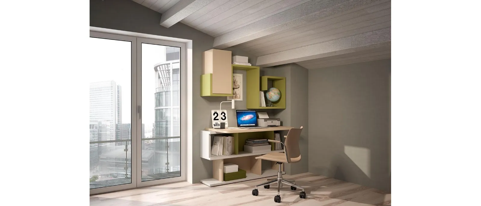 Cameretta Smart Working 015 componibile in laccato di Ferrimobili