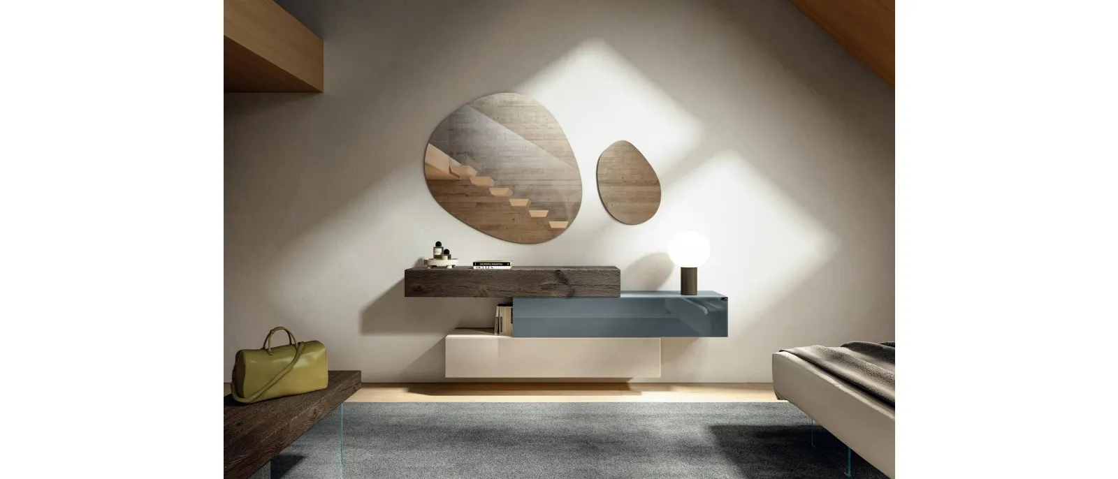 Comò sospeso in vetro 36e8 0663B di Lago