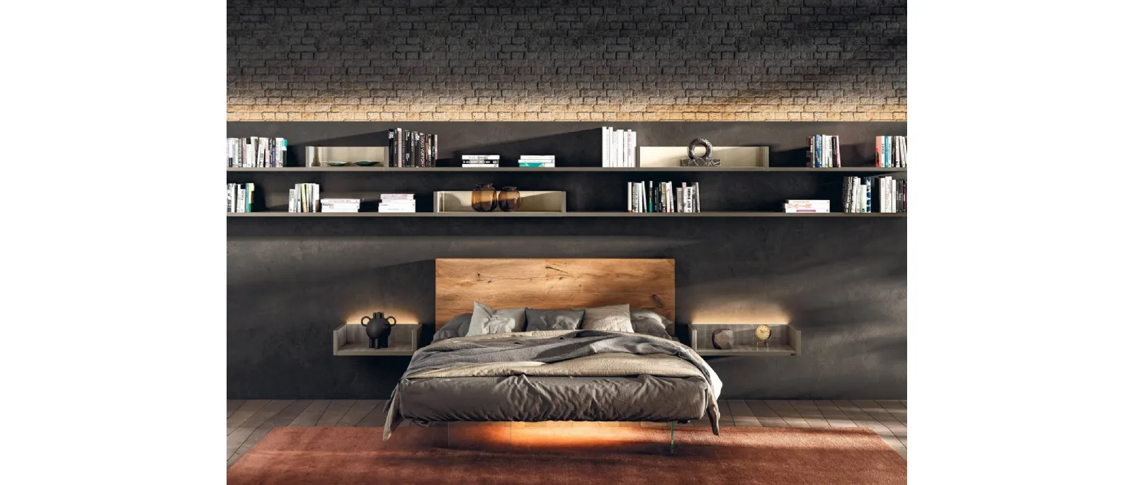 Letto Air 1521 con testiera in legno di Lago