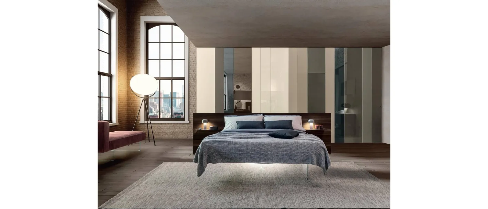 Letto con testiera in legno Air 1524 di Lago