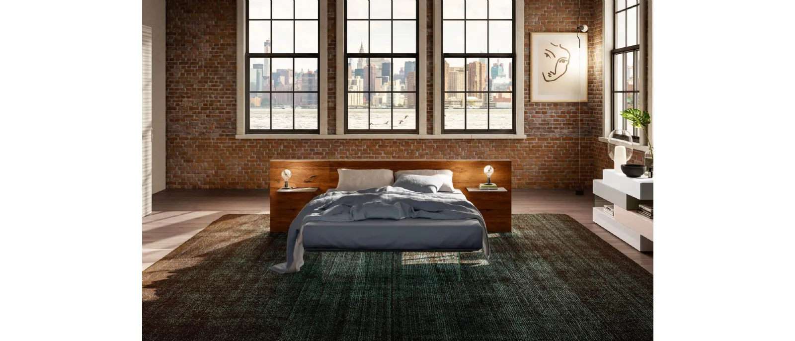 Letto con testiera in legno e base in vetro Air Wildwood di Lago