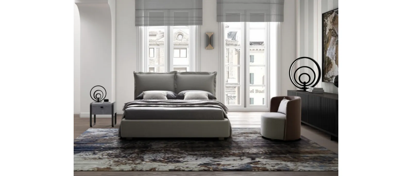 Letto con testiera in tessuto imbottito Catlin di Le Comfort