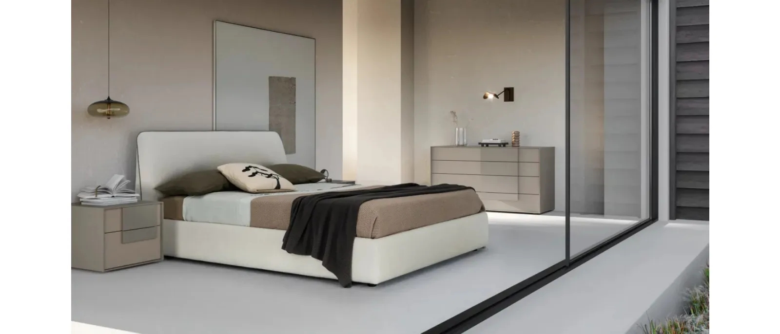 Letto matrimoniale dalle forme morbide in tessuto con testiera e contenitore Chloe di Adok