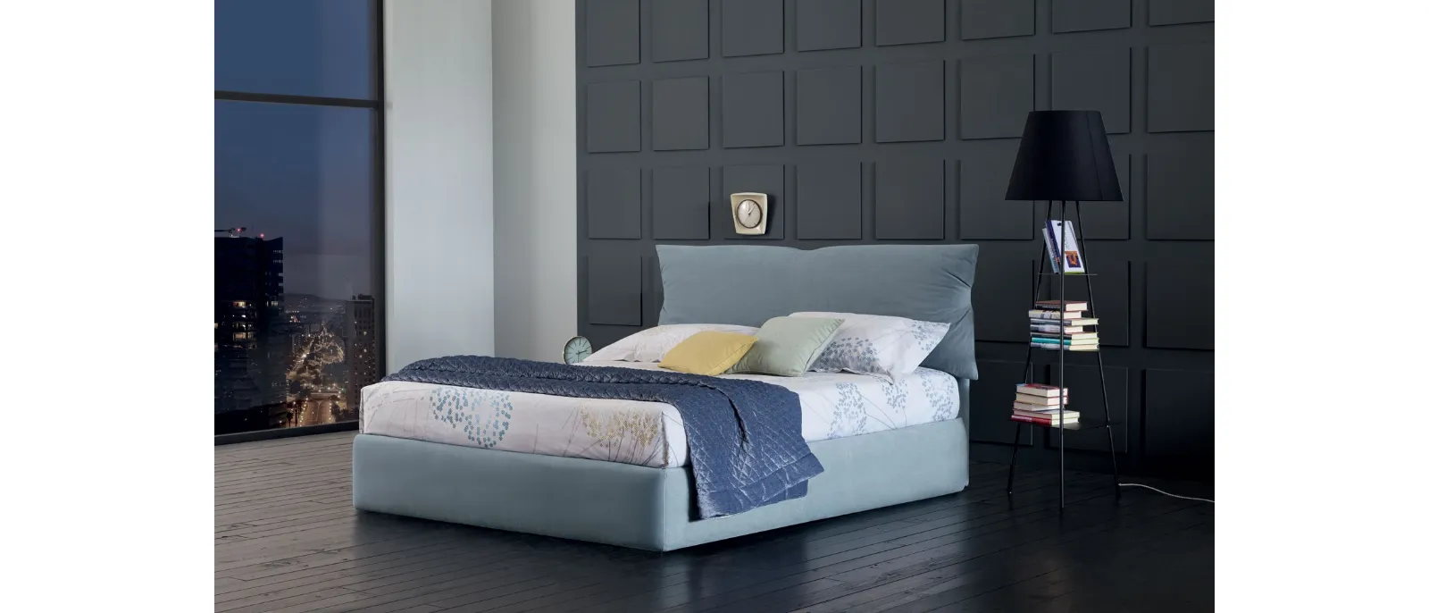 Letto in tessuto imbottito Dan con box contenitore di Oggioni