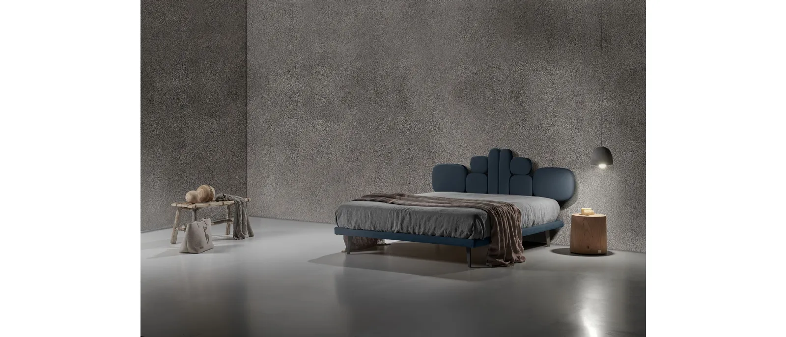 Letto in tessuto con testiera di design Twist Lionel di Excò