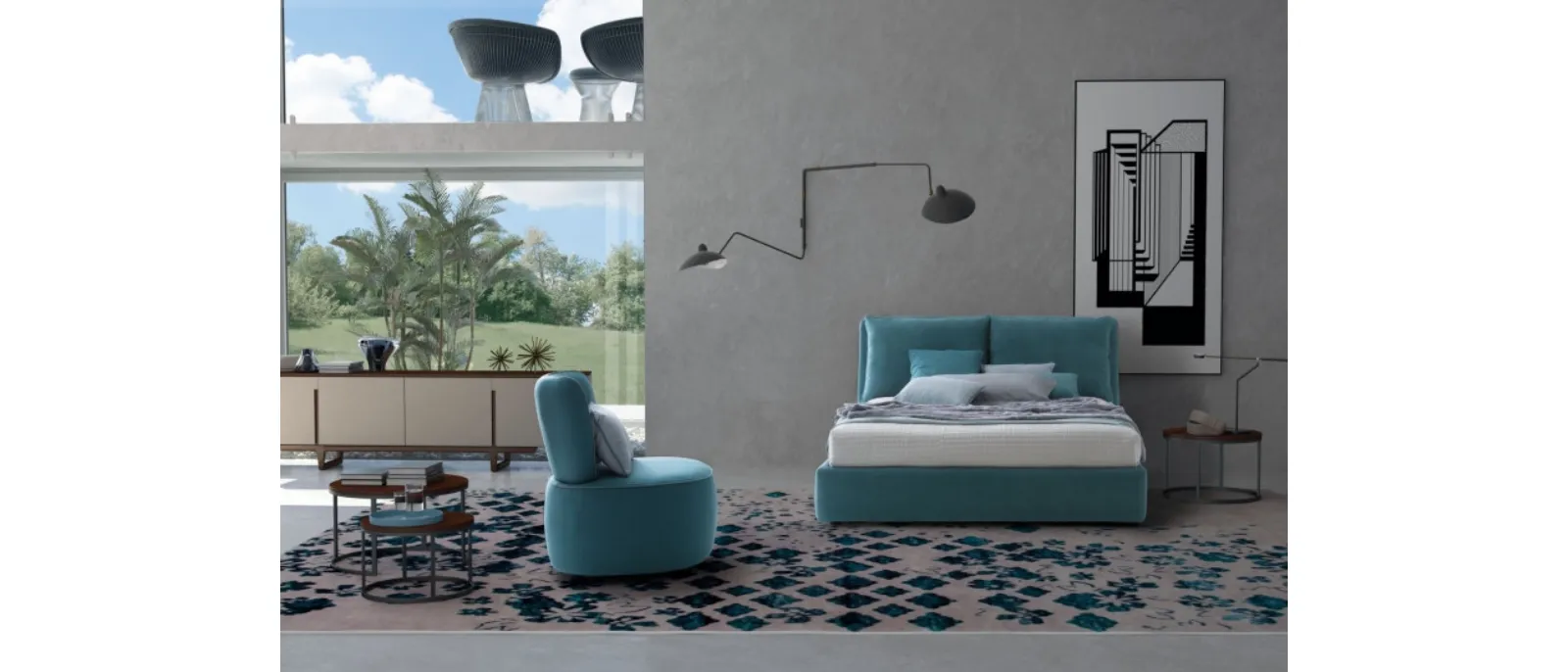 Letto in tessuto imbottito con testiera Fris di Le Comfort