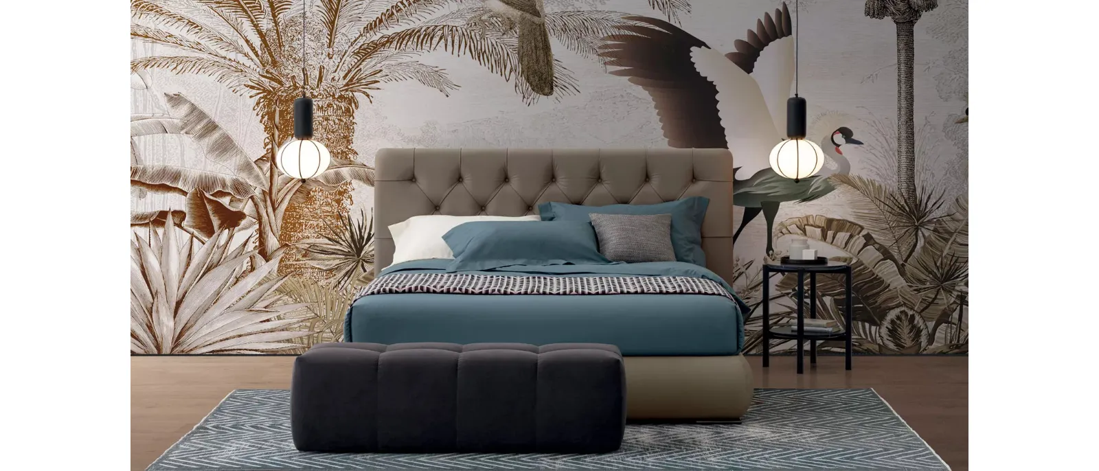 Letto in pelle Jubilee con box contenitore di Oggioni