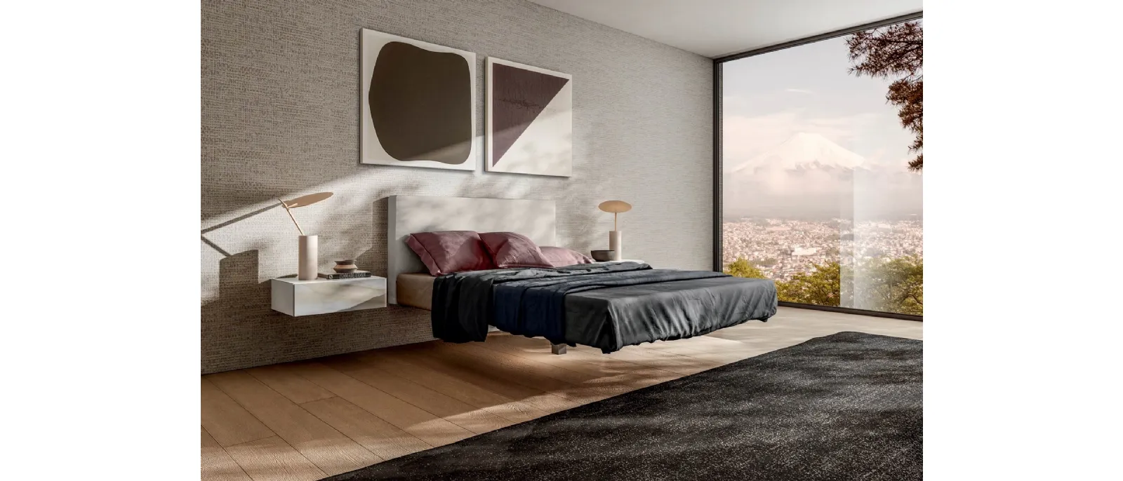 Letto sospeso con testiera in tessuto Fluttua di Lago